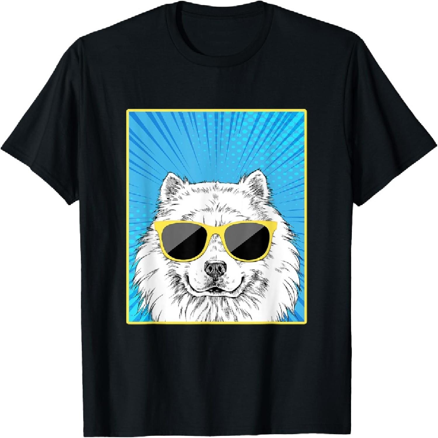 Samoyed Portrait Pop Art Dog with Sunglasses T-Shirt S