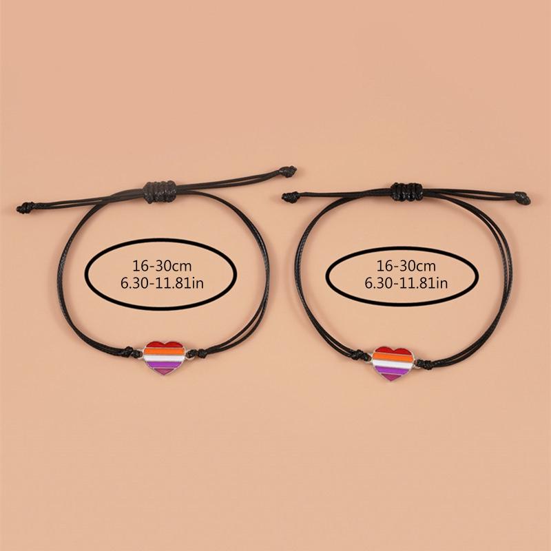 2Pcs Promise Love Heart Rainbow Strand Bracelets Set Lovely Stretchable Bracelet for Women Girls Couple Friendship