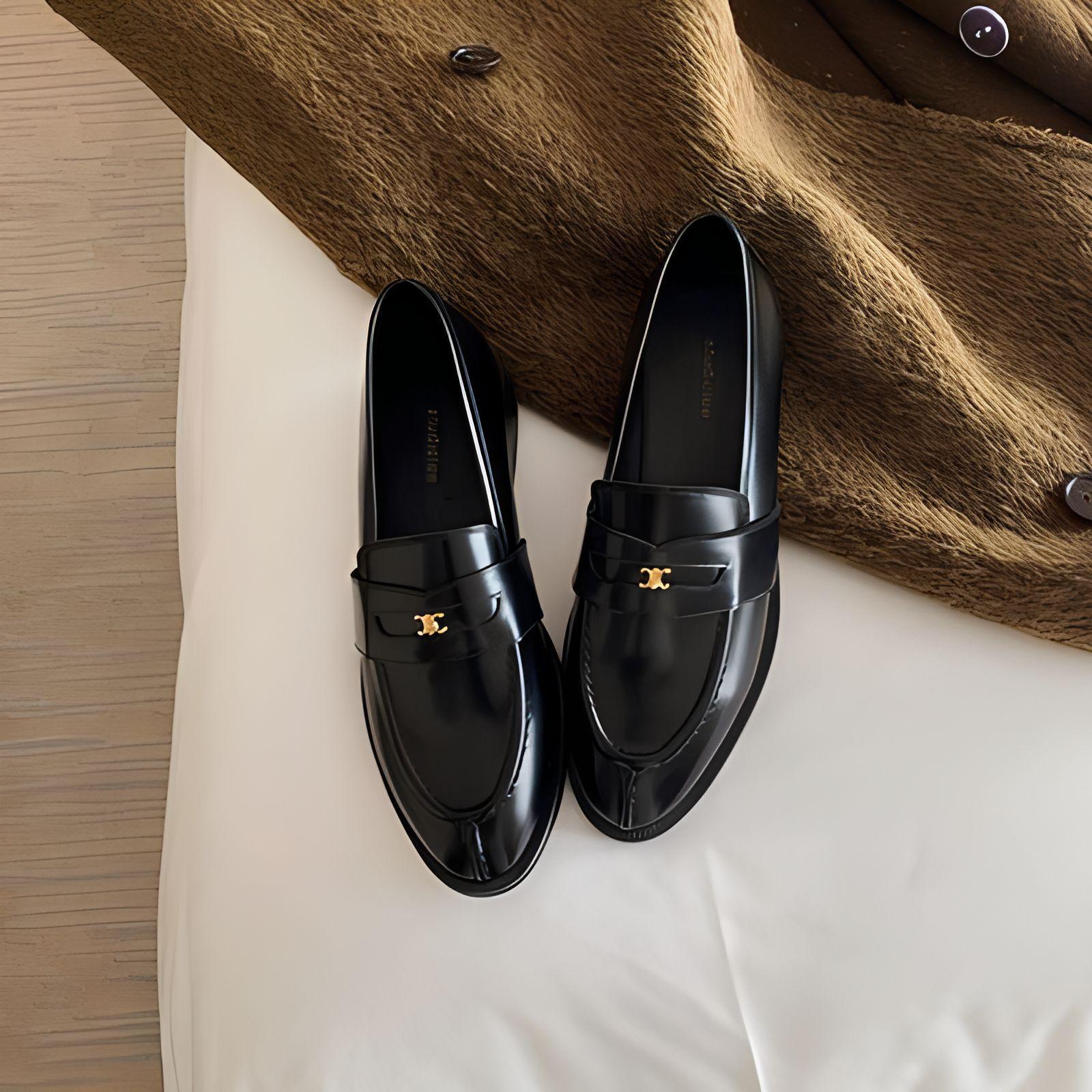 

Cowhide version~ platform loafers women s one-pedal Arc de Triomphe small leather shoes British style low heel flat leather single shoes 40