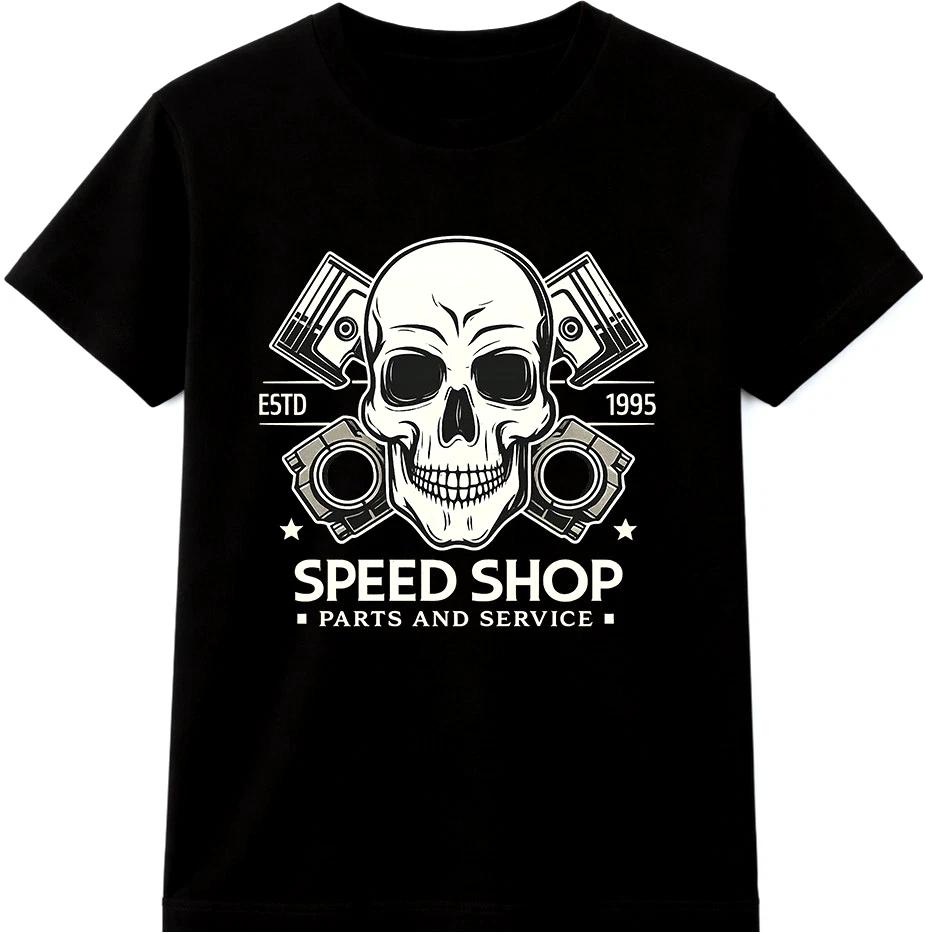 

Mechanic T Shirt Speed Shop Skull Pistons Garage Hot Rod Parts Service Tee 4XL