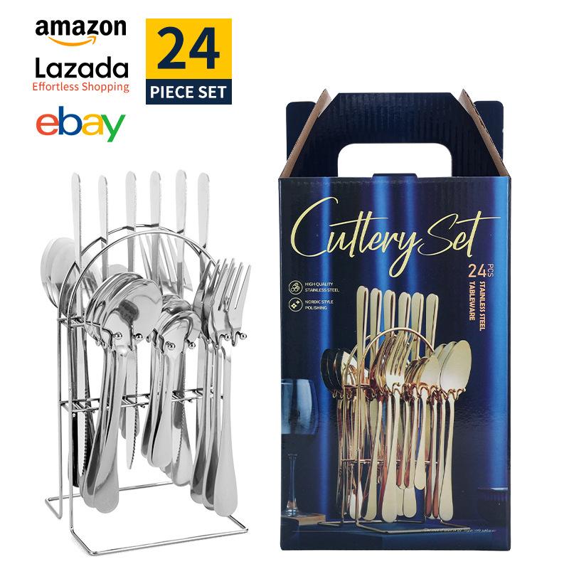 stainless steel cutlery spoon box gold gift box set 24 pieces set of western cutlery four-piece set