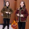 Fashionable Mid-Aged Women's Corduroy Jacket with Velvet Lining - Autumn/Winter Versatile Warm Cardigan