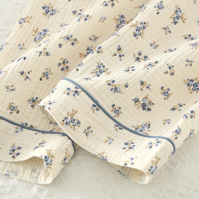 Women's Floral Double-Layer Cotton Gauze Pajama Set - Long Sleeve, Spring/Autumn