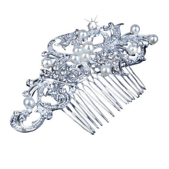 Women's Wedding Flower Rhinestone Faux Pearl Hair Clip Bridal Hair Comb Jewelry
