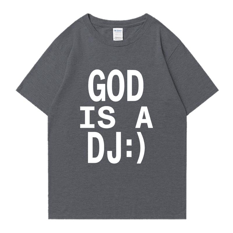 God Is A DJ Print Sommer Oversized T-Shirt Rundhals Herren Damen Kurzarm 100% Baumwolle T-Shirts Rundhals Oversized Unisex Oberteile