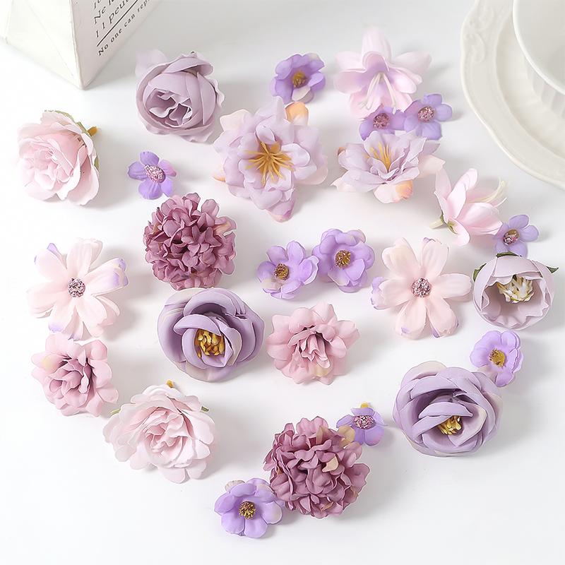 24Pcs 4.5cm Artificial Rose Mixed Silk Flower Head Bulk Craft Wreath Wedding Bridal Baby Shower Home Party Decor DIY Cake Decor