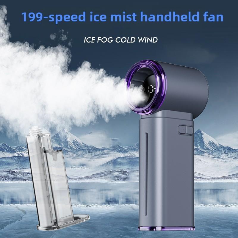 4000mAh 199-Speed Ice Mist Handheld Fan Portable Multifunctional Electric Turbo Fan One-Touch Spray Pocket Fan серый