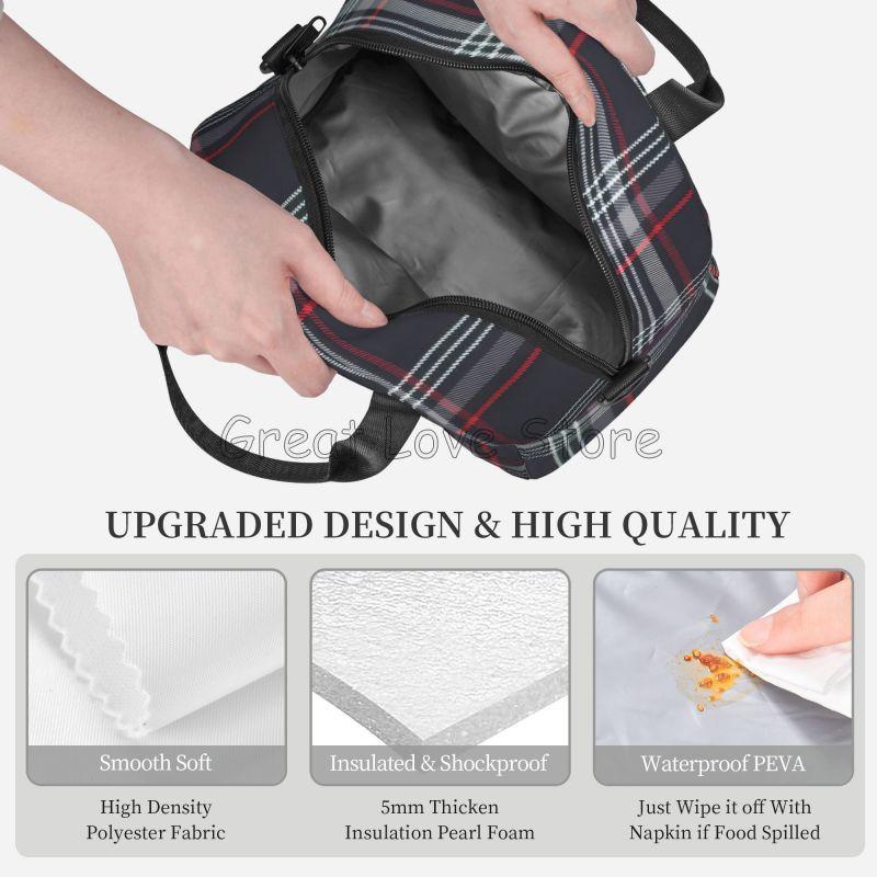 Custom GTI Tartan Insulated Lunch Bag Portable Thermal Lunch Box for Work Travel Reusable Bento Tote with Adjustable Shoulder