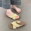 Fashion Shoes Slippers Women Summer On A Wedge Low Slides Fashion Shale Female Beach Soft Luxury Sabot Cotton Fabric Rome PU Hoof Heels