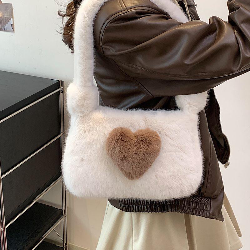 Autumn and Winter Love Wool Bag Single Shoulder Oblique Bag Mobile Phone Change Bag Plush Women's Bag Love Small Square Bag