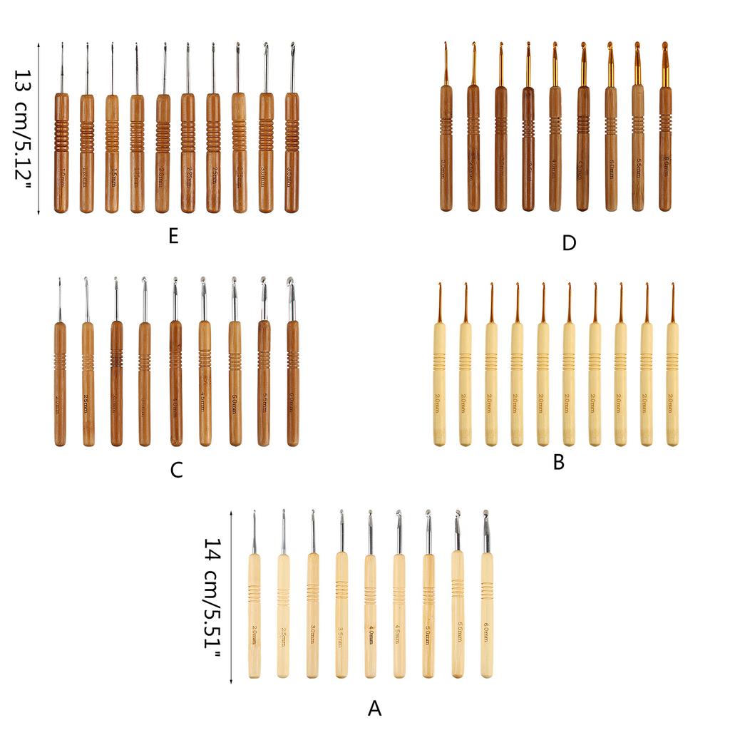 10PCS Crochet Hooks Set Ergonomic Wooden Grip Handles, Beginner Crochet Kits for Hand Stitching DIY Crochet Craft