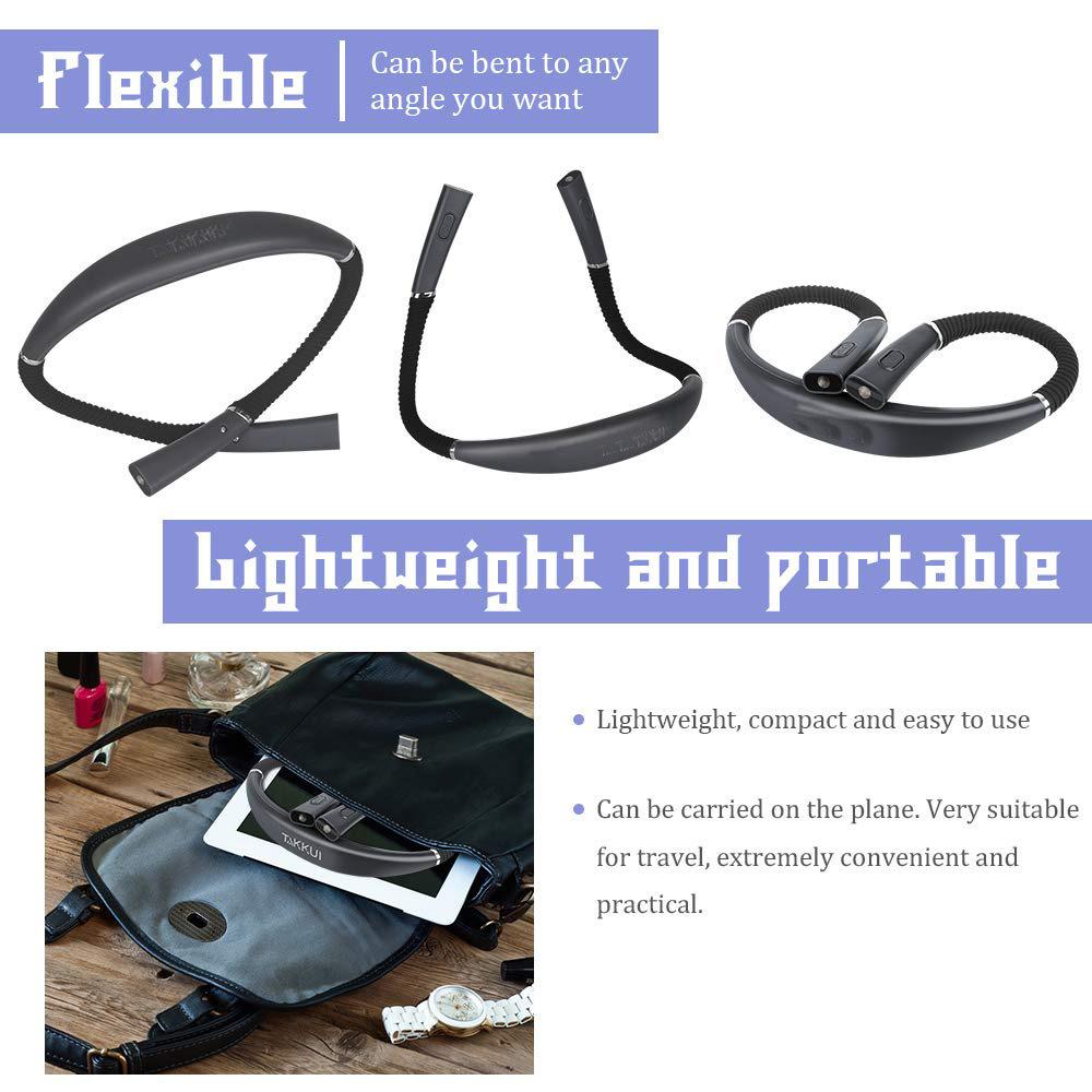 Wiederaufladbare Leseleuchte zum Umhängen, 3 Farben, 3 Helligkeitsstufen, mit biegsamem Arm