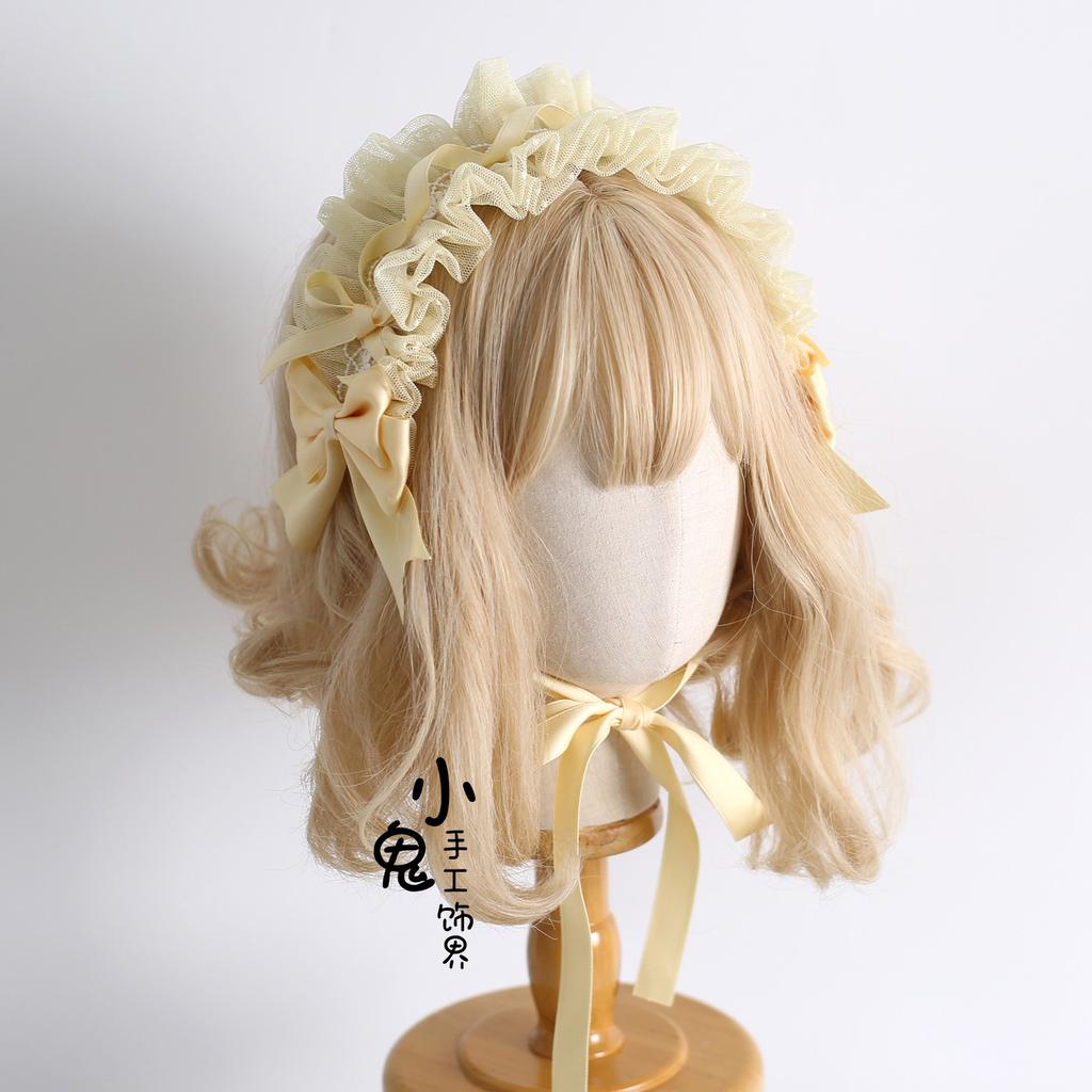 Original Multi-color Lamp Shadow Lolita Headband Small Ribbon Lace Bow Silk Satin Ballet Headband Hair Accessories for Women