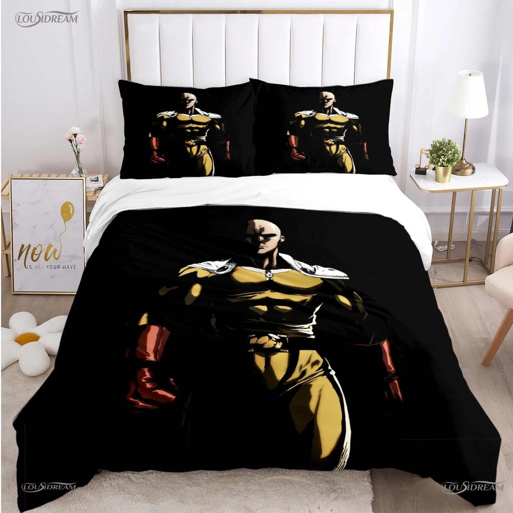 Casal One Punch Man All Season Duvet Cover Comforter Bedding Set Soft Quilt Cover and Pillowcases Teens Single/Double/Queen/King