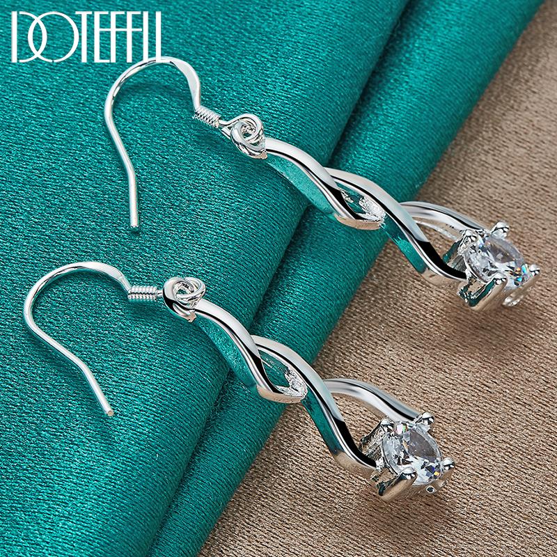 925 Sterling Silver Zircon Geometry Drop Earring for Woman Lady Wedding Engagement Party Fashion Jewelry