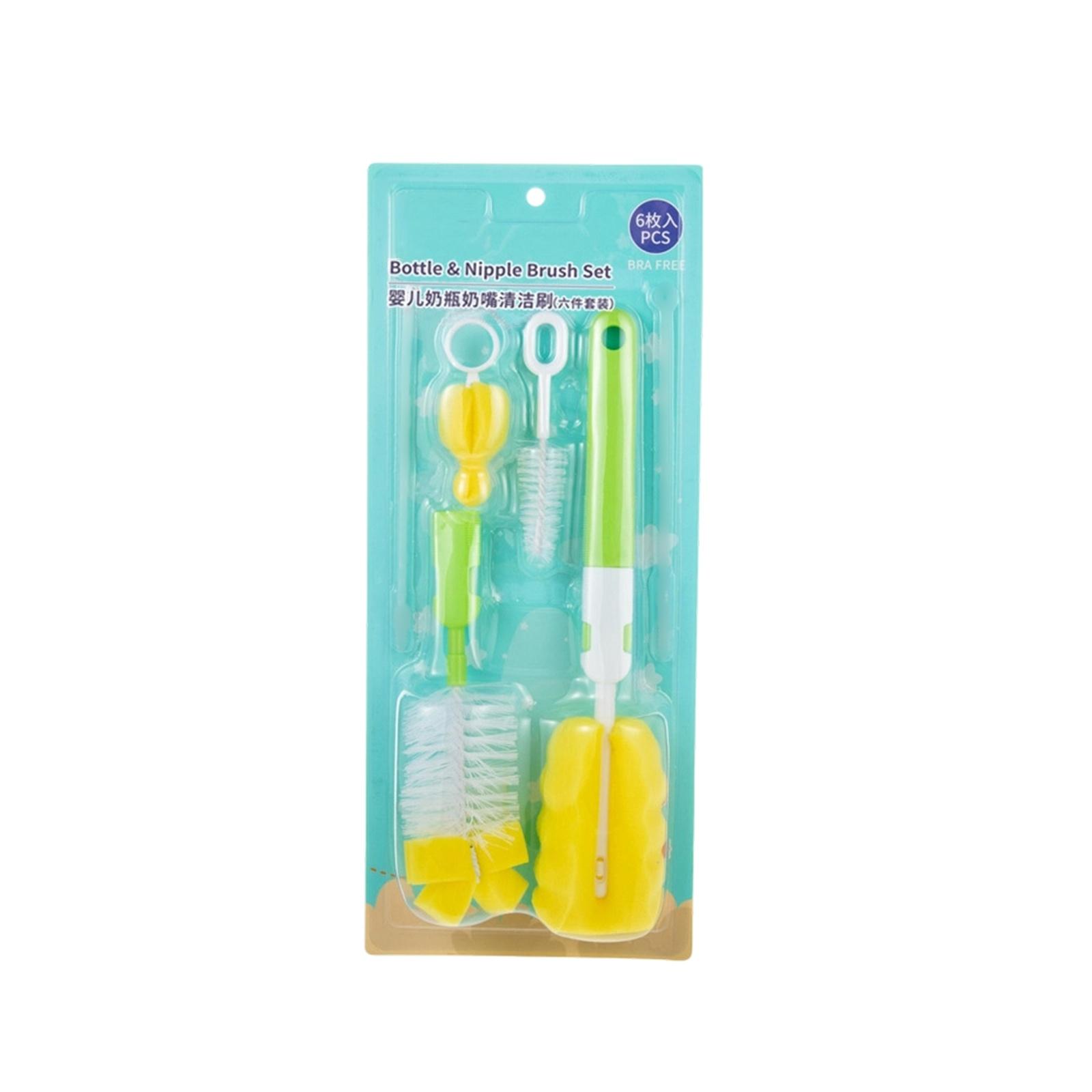

Baby Bottle Cleaning Brush 6-Piece Set Detachable Sponge Bottle Brush, Nylon Milk Bottle Brush, 2PCS Nipple Brush, 2PCS Straw Brush One Size зелёный