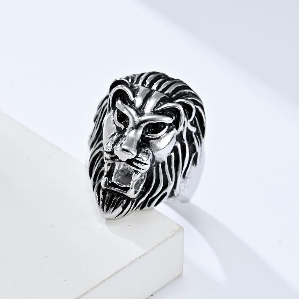 European and American Retro Style Titanium Steel Lion Head Ring Stainless Steel Male Lion Ring
