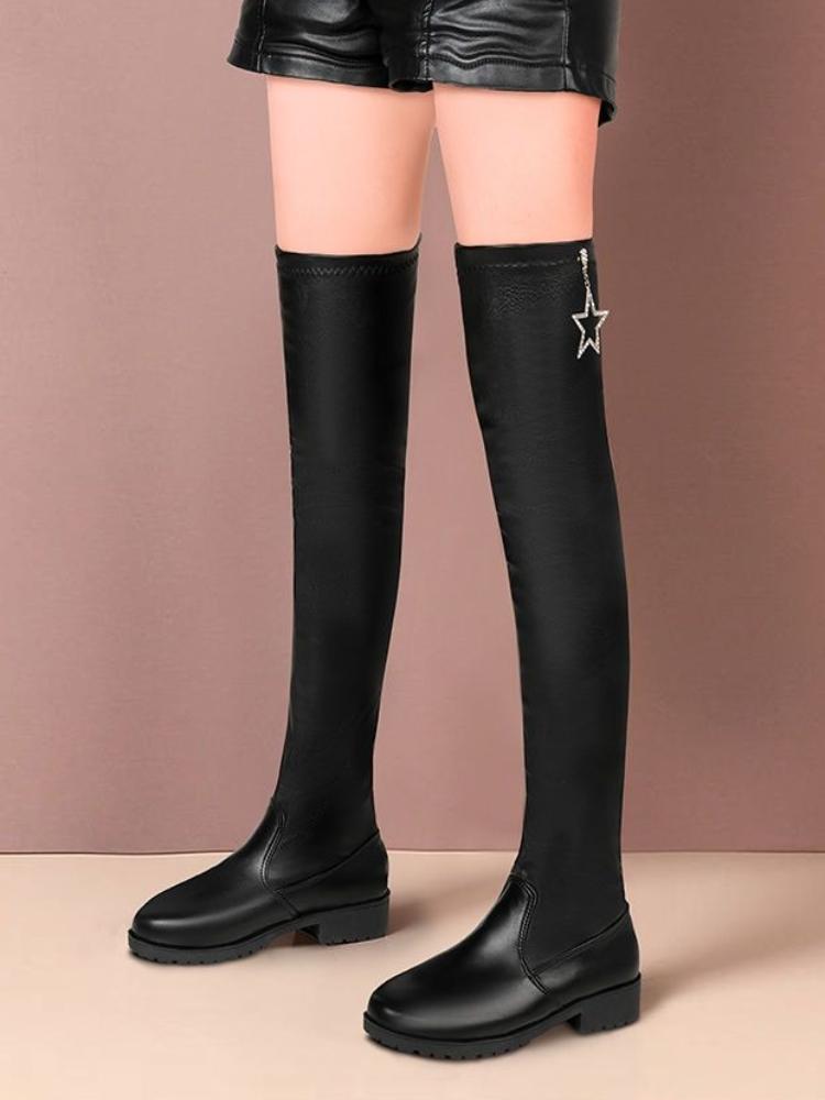 Plus Size Women's Mid-Heel Over-The-Knee Stretchy Slim Boots Trendy High-Leg Boots for Women Versatile Ankle-High Winter Boots