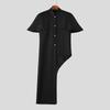 INCERUN Men Stand Neck Short Sleeve Buttons Side Splits Irregular Shirts Tops