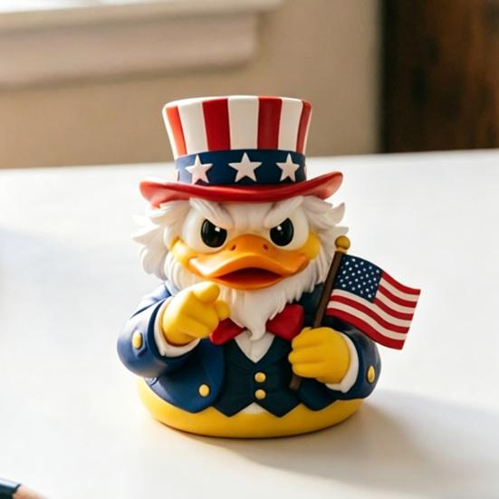 Patriotic Duck Figurine Funny Uncle Duck Statue with American Flag And Top Hat Collectible 4th of July Decoration for Independence Day Home Decor