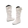 Yellow Wine Red Women Mid Calf Boots Med Wedge Heel Big Size 50