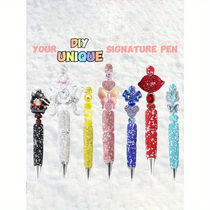 Rhinestone Bead Pen, Shiny Rhinestone Bead Pen DIY Plastic Bead Pen Christmas Crystal Shaft Black Ink Ballpoint Pen Suitable