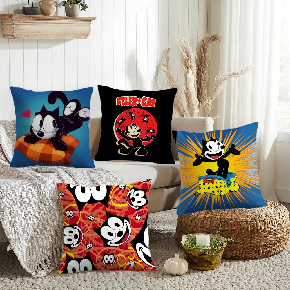 F-Felix The Cat Exquisite Cushion Cover Silky Short Plush Invisible Zipper Dustproof Sofa Pillow Case For Home Decor