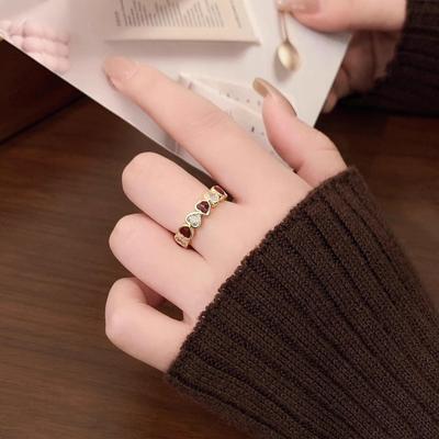 Bague ouverte rétro simple goutte d'huile cœur patchwork bague index bas bijoux personnalisés femmes