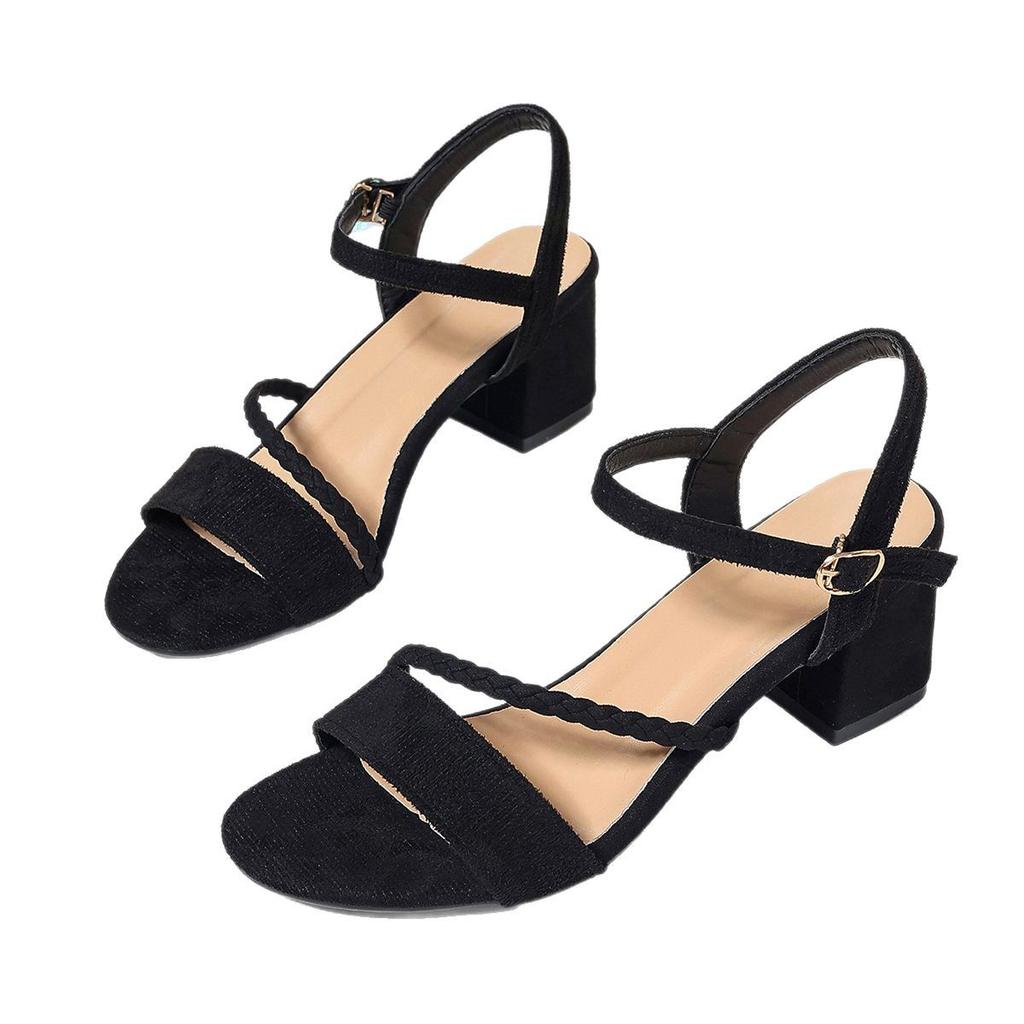 Sandals Women's Open-toe High Heel Open-toe One-Word Buckle Thick Heel Women's Shoes