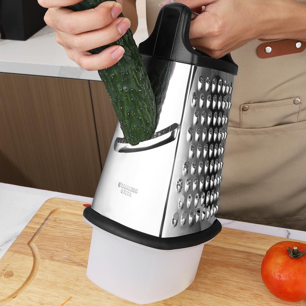 4 Sides Box Grater Cheese Grater with Container, Stainless Steel Multipurpose Handheld Slicer for Vegetable Cutter Kitchen Parts