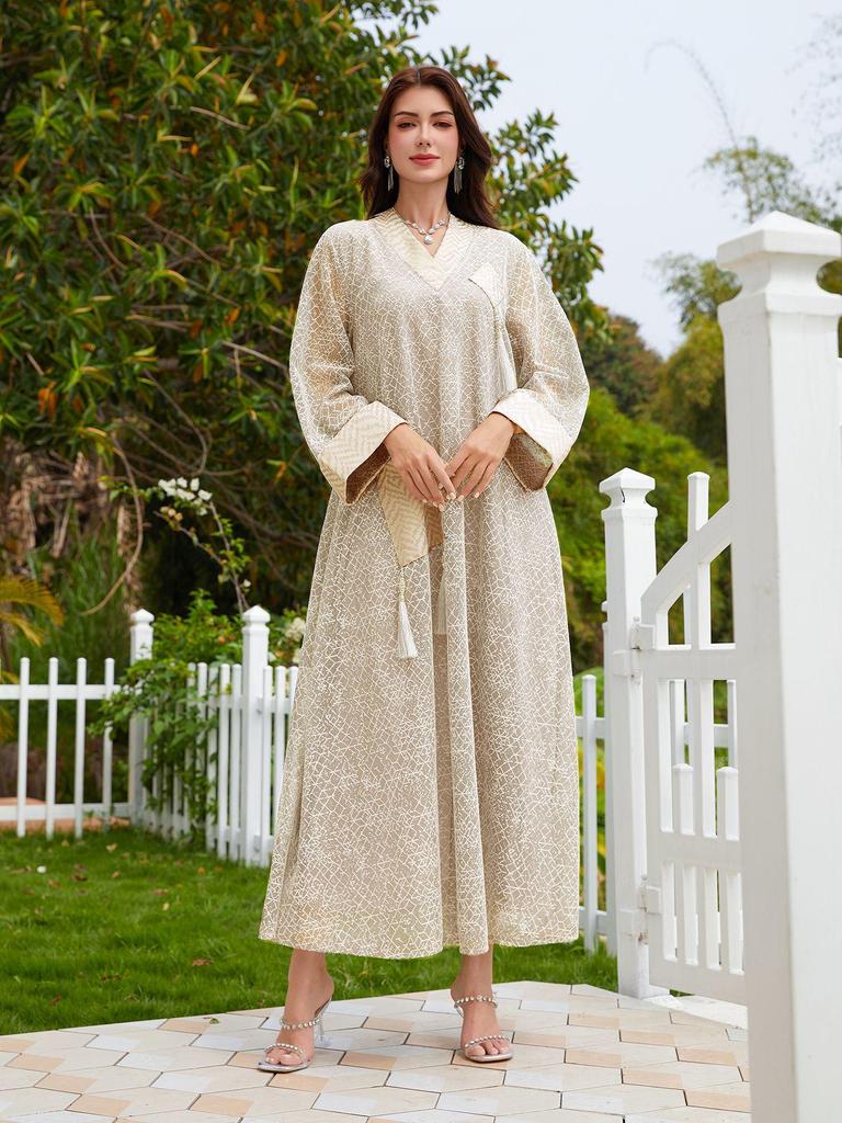NC47 Middle Eastern Muslim Mesh Tassel Pendant Long Dress