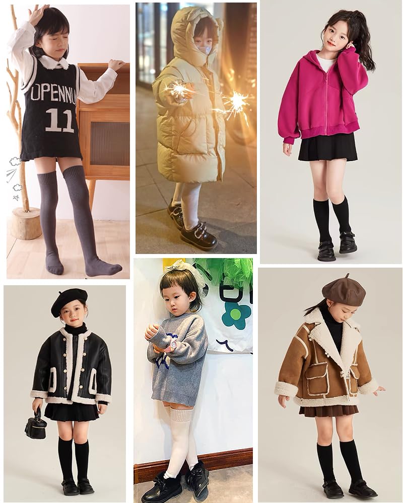 Socks for Set of Warm Socks for Cold Suitable for Middle Elementary and High Solid Ages 8 and Black [ZGKULAEAOW] Knee-High Kids, 2, Fleece-Lined,