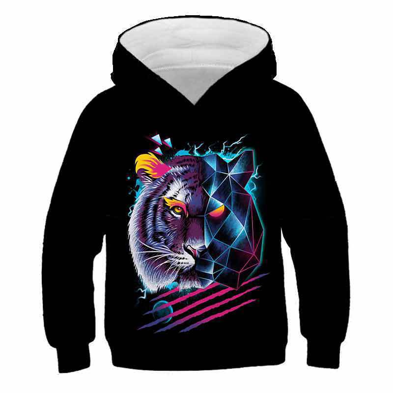 Autumn 3D Animal Tiger Pattern Printed Top Fashionable Casual Long Sleeved Children's Boy Hoodies