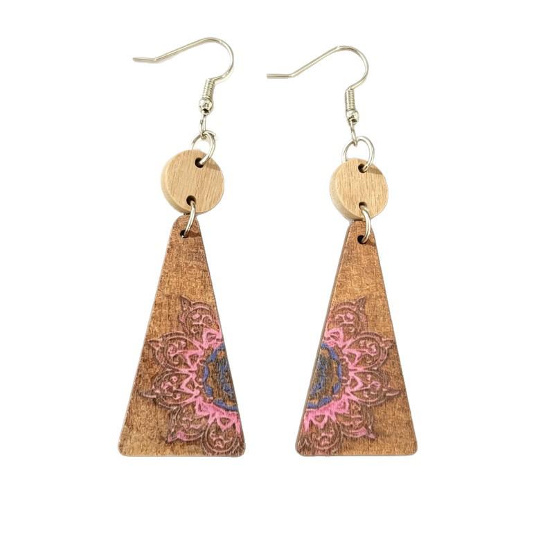Western-Style Floral Wood Women's Dangle Earrings