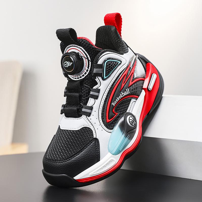 Source 2025 Autumn Falcon Leather Surface Actual Combat Children's Basketball Shoes Outdoor Cool Rotating Buckle Non-slip Sports Shoes