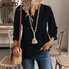 Women's Fashion Casual Solid Color Print Long Sleeve V-Neck Blouses & Shirts