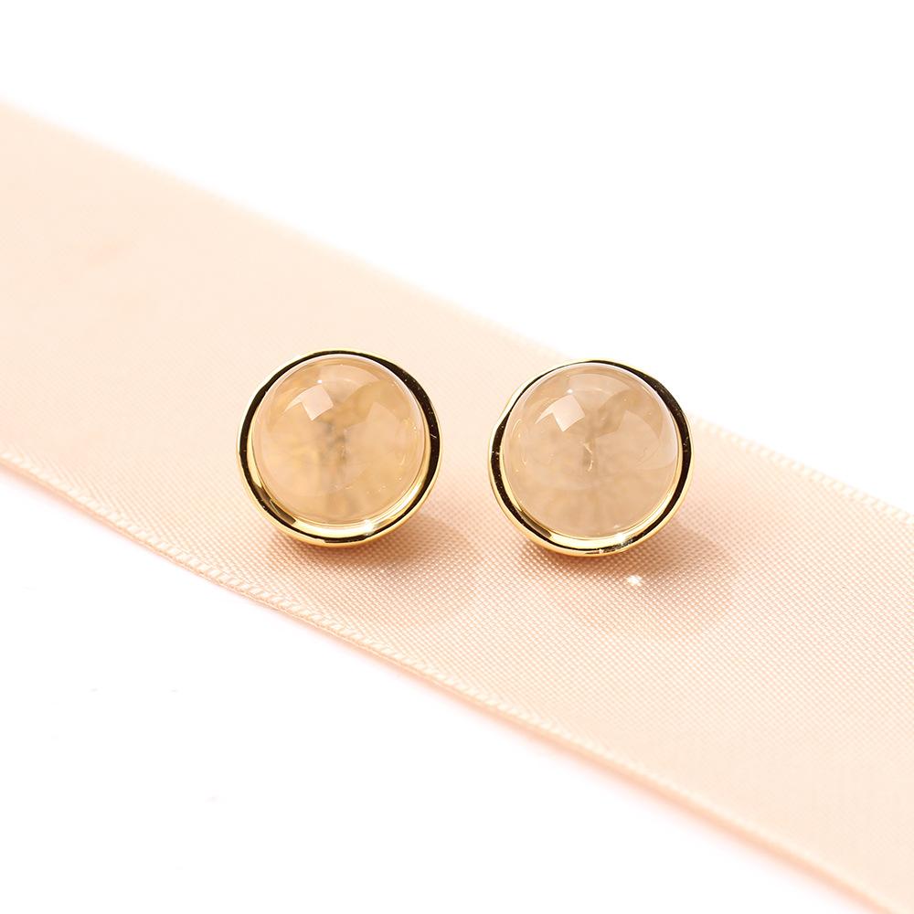 Korean niche temperament high-end transparent glass bead round stud earrings gold and silver two-color gold-plated 925 silver needle earrings