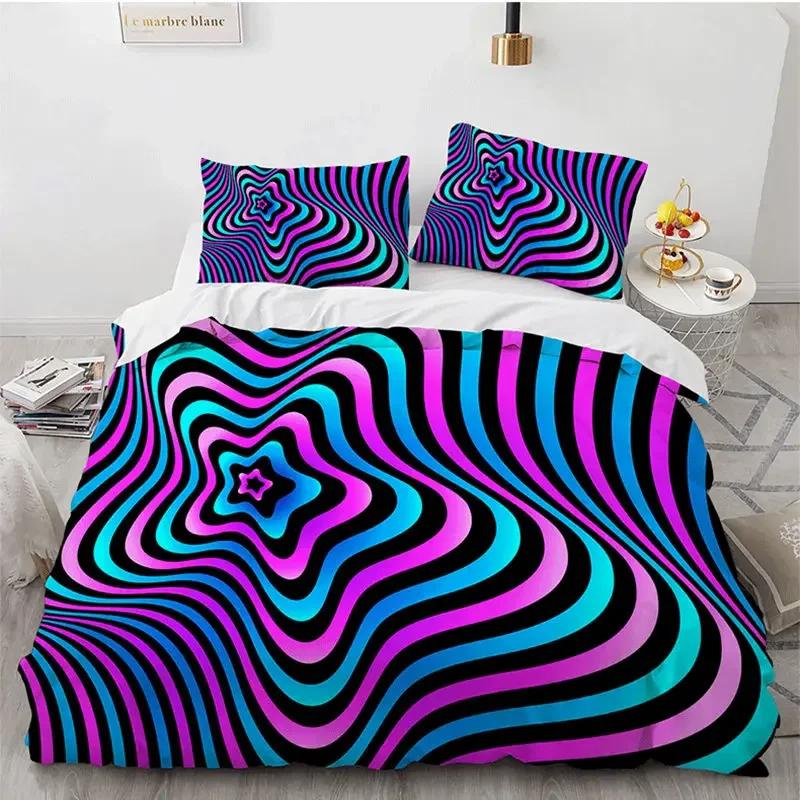 Psychedelic Swirl Soft Duvet Cover Abstract Geometric Beding Set Microfiber Twin King Comfortable Quilt Cover With Pilowcases For Children Kids Adult