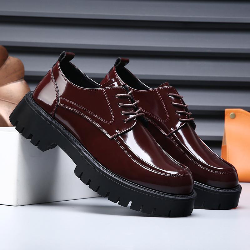 Fashion 2025 New Designer Platform Shoes for Men Lace Autumn Winter Increase Patent Leather Shoes Male Fashion Solid Color Casual Shoe