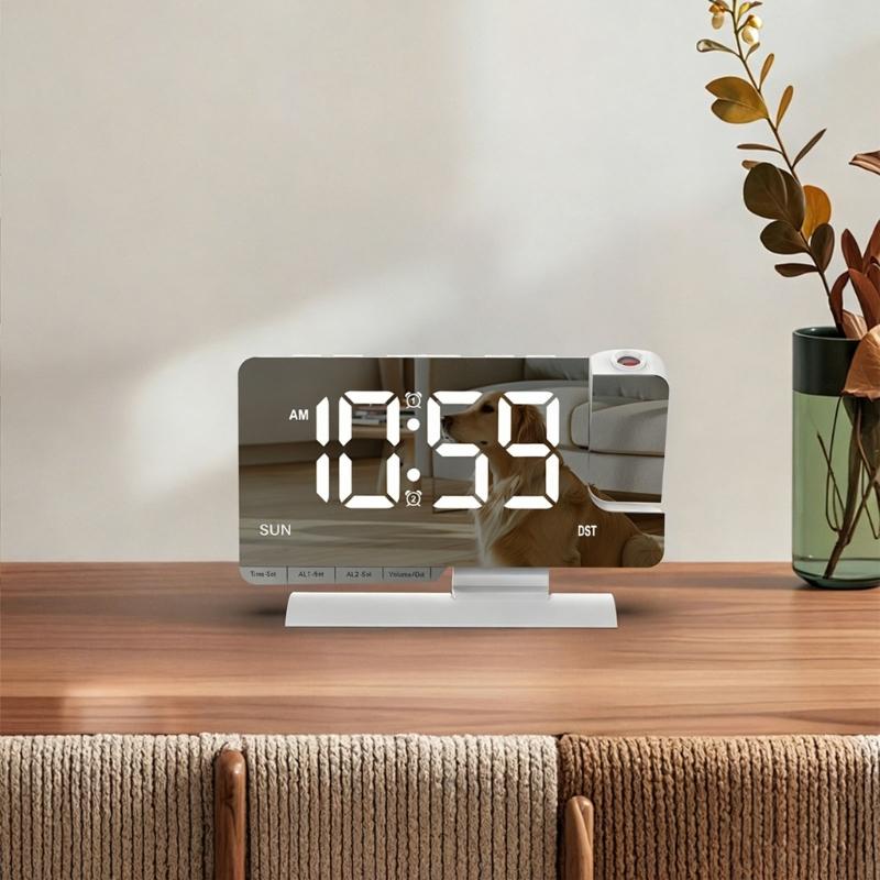 Digital Projections Alarm Clocks for Bedrooms 180° Rotatable Projector Loud Duals Alarms for Kids Elderly,Heavy Sleepers