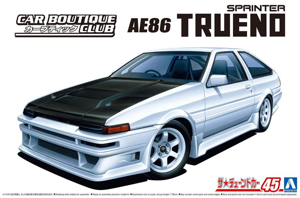 Aoshima Bunka Kyozai Scale The Tuned Car Series 45 Toyota Car Boutique Club AE86 Trueno 1985 Plastic Model 1/24 No.