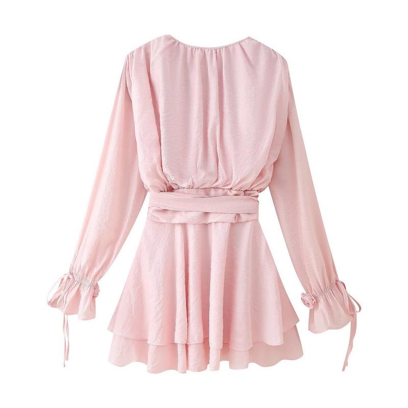Europäisches und Amerikanisches Sexy Damen-Kleid mit Schnürung, Blumendruck und Glockenärmeln