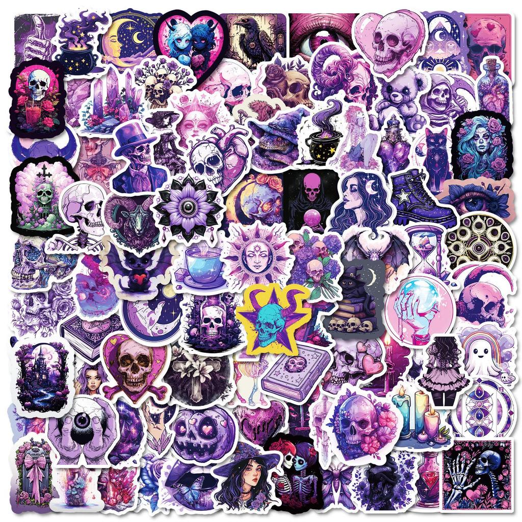 100 Purple Gothic Graffiti Stickers for Suitcases, Pens, Guitars, Notebooks – Waterproof, Durable, and Versatile