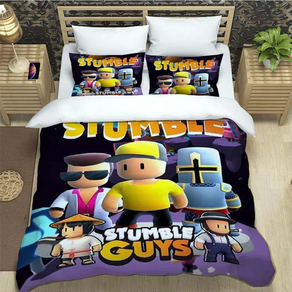 3D Hra Kreslený Stumble-guys Ložní soupravy Vynikající sada ložního prádla Povlak na přikrývku Sada přikrývky Luxusní narozeninový dárek Domácí textil