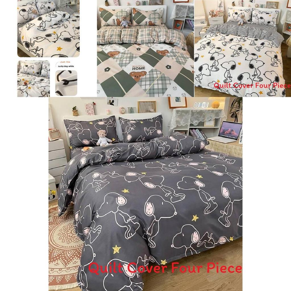 Snoopy Water Wash Cotton Bedding Set With Printed Floral Design For Student Dorms