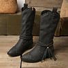 Herbst Winter Übergröße Damen PU Nieten Gürtelschnalle Martin Stiefel Bequem Warm Scharf Spitz Quaste Mid-Calf Stiefel Schuhe 36-42