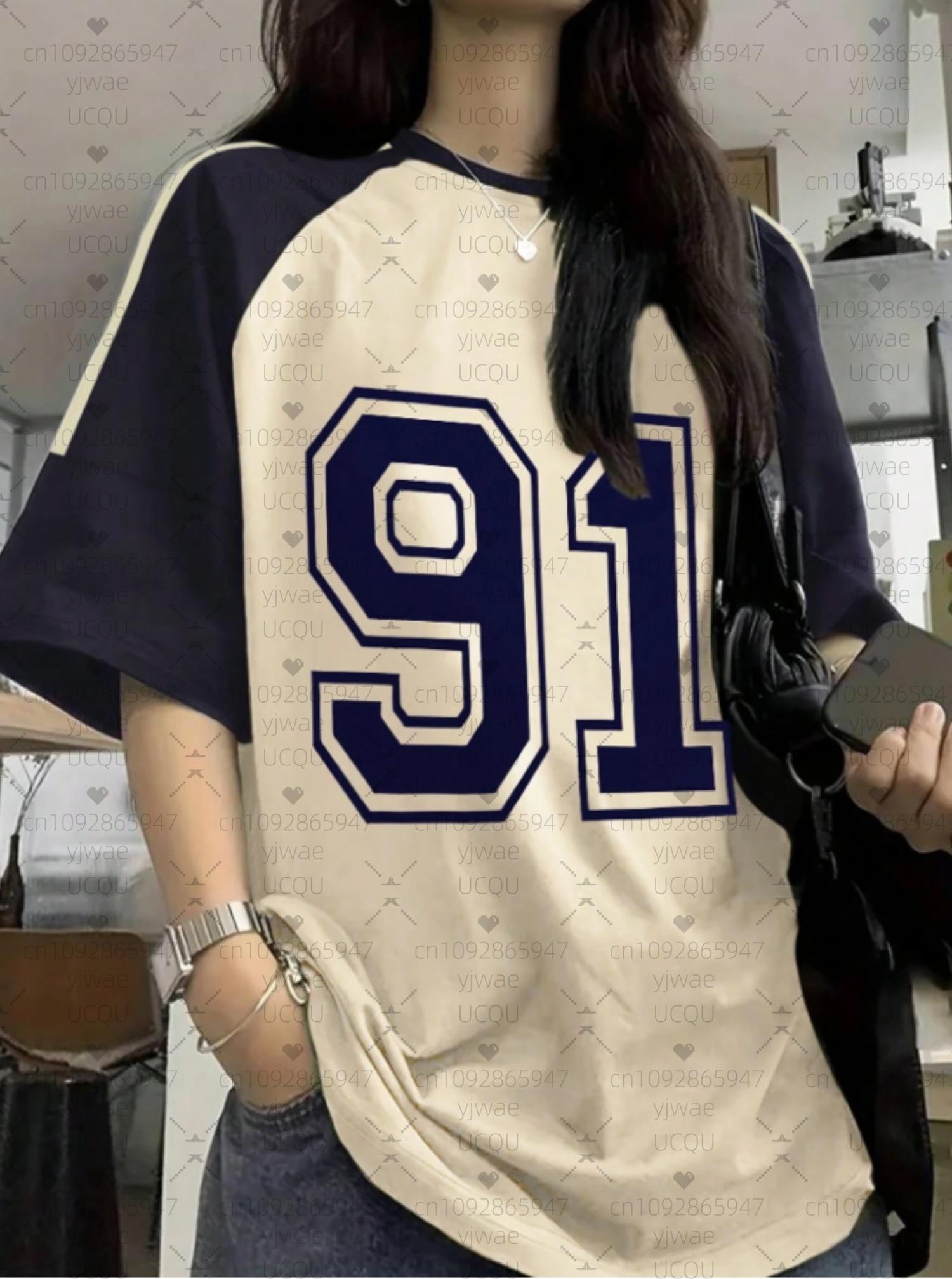 

Letters NO.91 Digital Print Woman T Shirt Girl Aily Top Female Creativity Color Block O-Neck T-Shirt Oversized Casual Clothes 5XL
