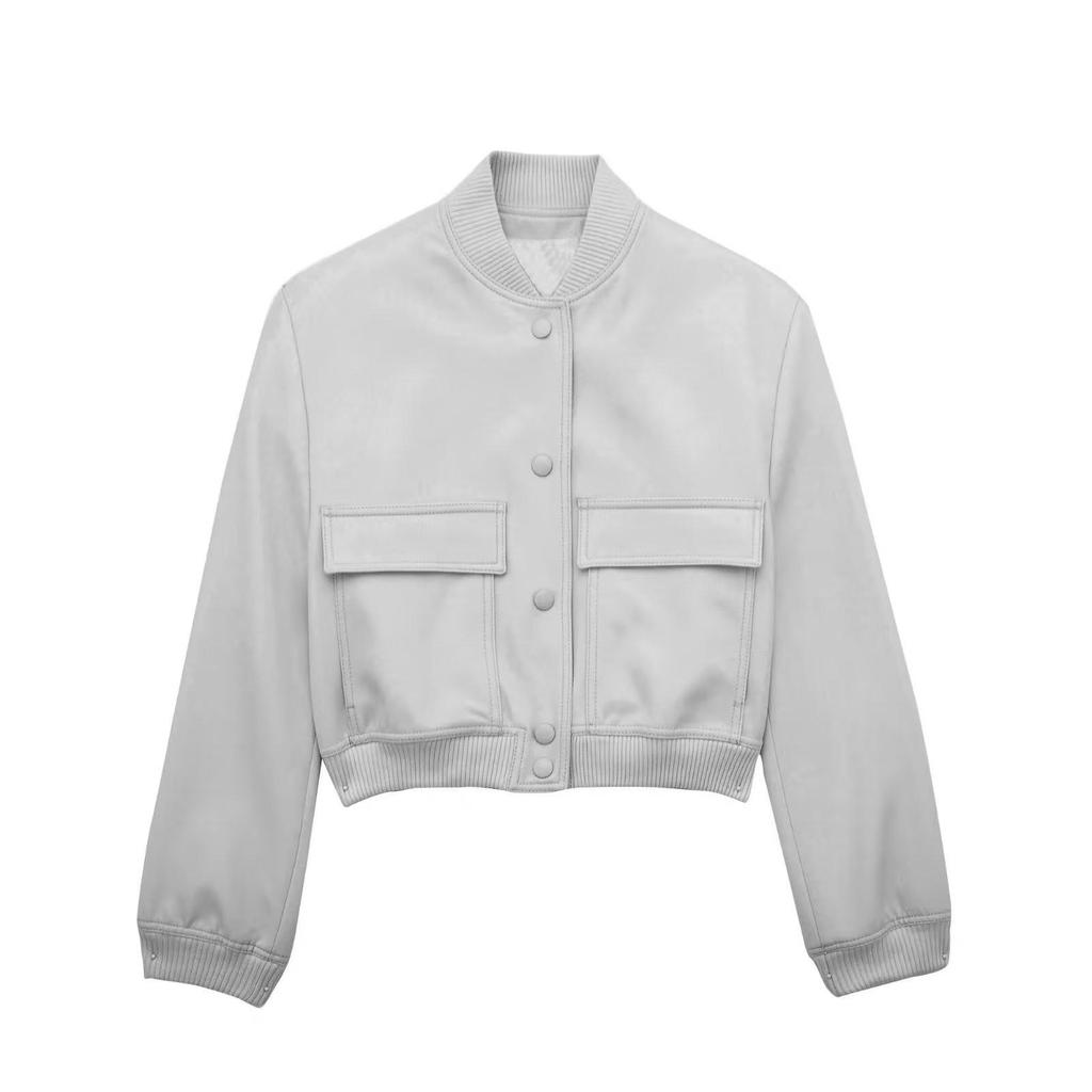 Summer 2024 Women's European-American Style Bomber Jacket with Large Pockets