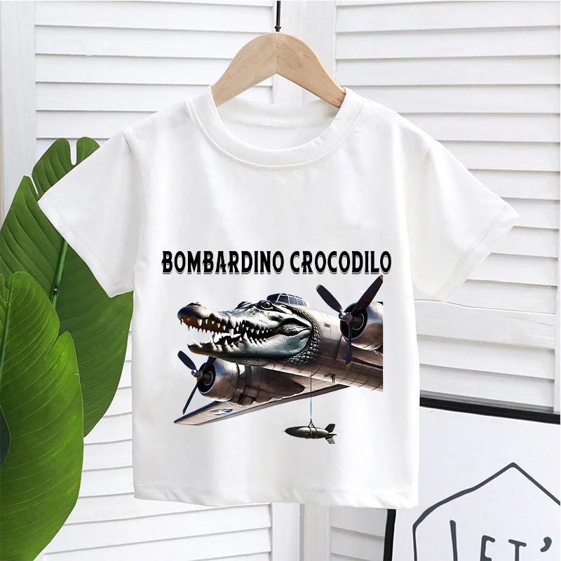 Italský Brainrot Vtipná Dětská Trička Dítě Tralalero Tralalas Tung TungTung Sahur Bombardiro Krokodýl Brr Patapim Oblečení Top