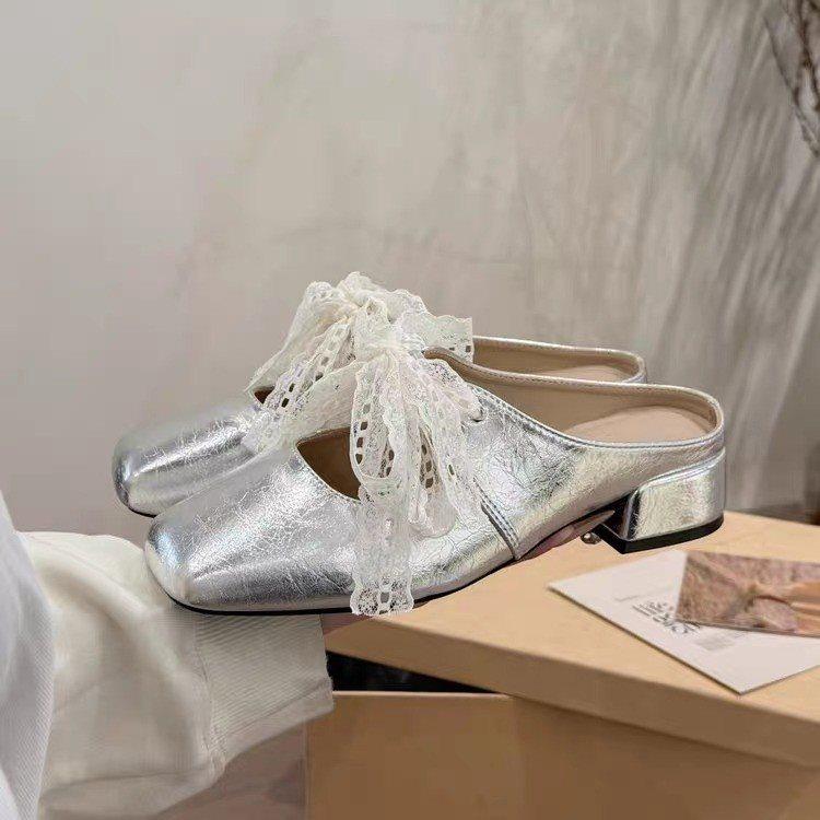 Spring Mary Jane Evening Shoes Soft Sole Flat Bottom Wear Summer Cool Slippers Gentle Baotou Half Slippers Women